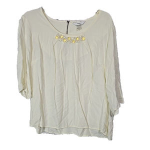 CJ Banks Ivory Beaded Scoop Neck Flowy 3/4 Sleeve Casual Top Womans Plus Size 1X